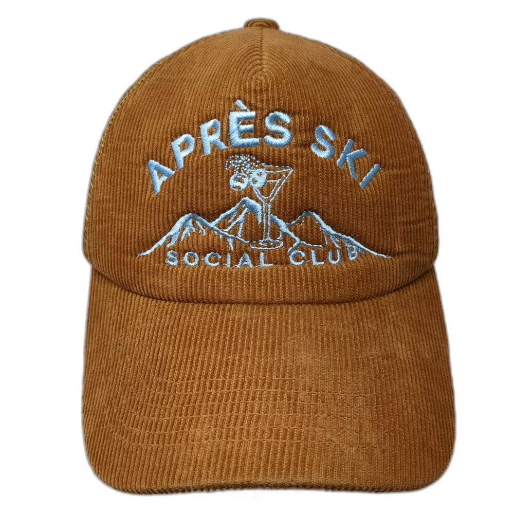 Worn West Trucker Hat Brown Blue Corduroy Apres Ski Social Club OS Embroidered